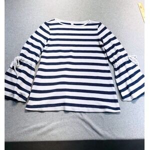 Caslon Striped Knit Top Womens Medium Navy White Bell Sleeve‎ Nautical Summer